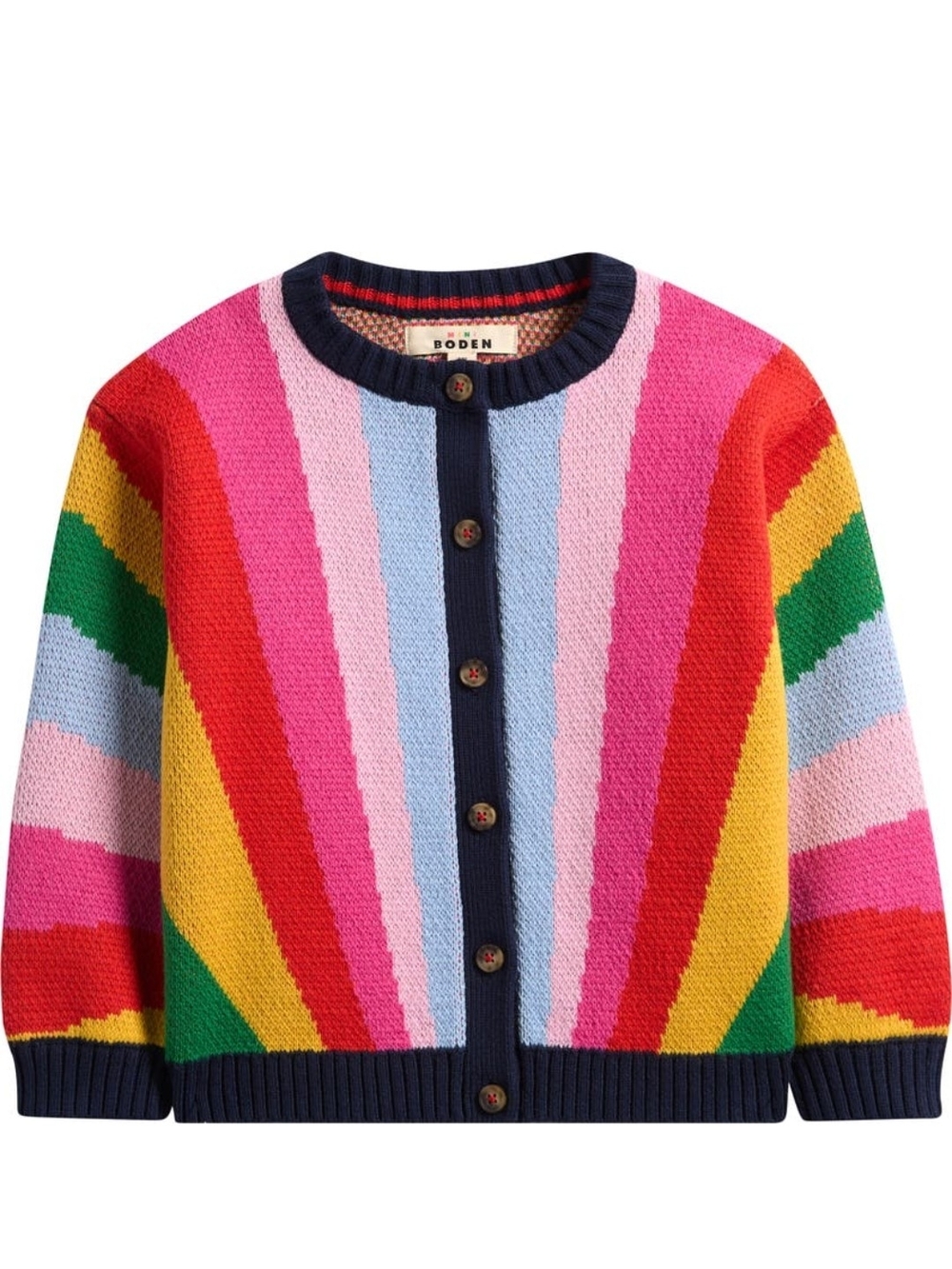 NWT Mini Boden Kids' Rainbow Cotton & Wool Blend Jacquard Cardigan Size 4-5